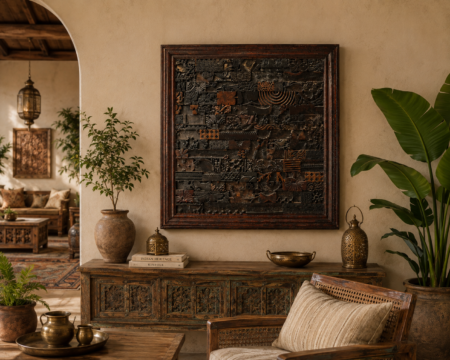 Handcrafted 3x3 feet wooden wall art with intricate vintage carved patterns and rustic frame -COLLECTIBLE VINTAGE1