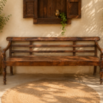 Handcrafted wooden bench with traditional design and turned wooden legs-collectible vintage-1