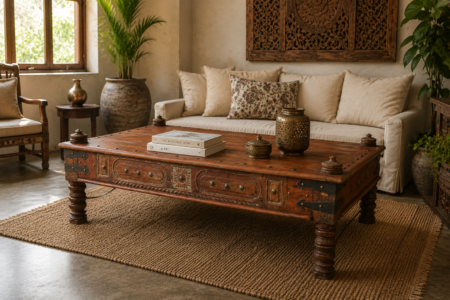 Wooden Coffee Table – Stunning Handcrafted Rustic Center Table-collectible vintage-1