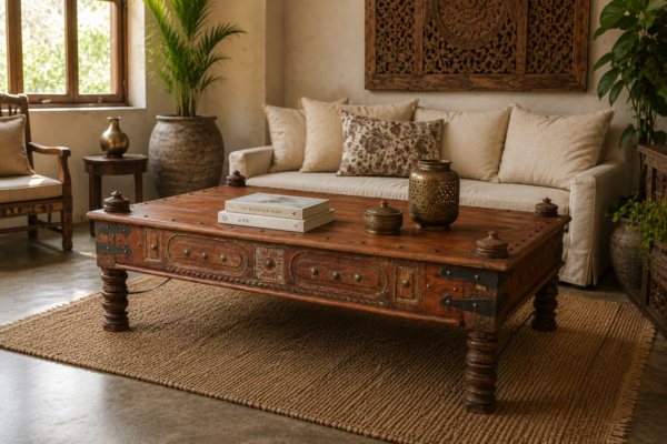 Wooden Coffee Table – Stunning Handcrafted Rustic Center Table-collectible vintage-1