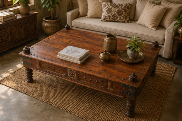 Wooden Coffee Table – Stunning Handcrafted Rustic Center Table-collectible vintage-2