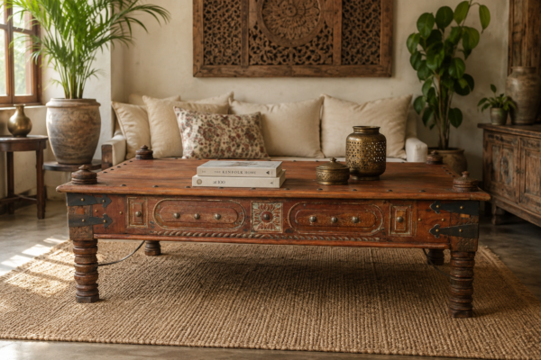 Wooden Coffee Table – Stunning Handcrafted Rustic Center Table-collectible vintage-3