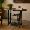 41 inch vintage sewing machine console table with rustic wooden top and cast iron base-collectible vintage