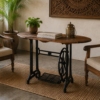 41 inch vintage sewing machine console table with rustic wooden top and cast iron base-collectible vintage1