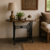41 inch vintage sewing machine console table with rustic wooden top and cast iron base-collectible vintage2