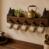26 inch rustic handcrafted wooden wall shelf with five hooks for mugs and kitchen storage-collectible vintage-1