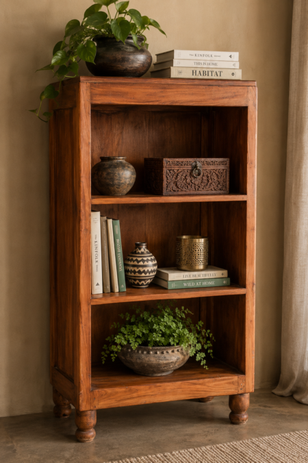 Antique Wooden Bookshelf | Rustic Handcrafted Storage Shelf-collectible vintage1