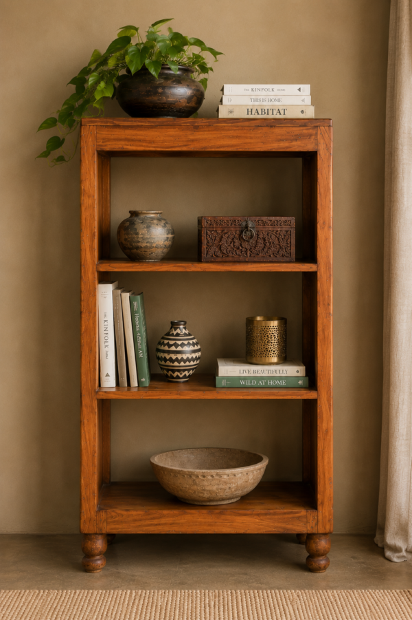 Antique Wooden Bookshelf | Rustic Handcrafted Storage Shelf-collectible vintage