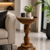 Carved Wooden Side Table | Handcrafted Rustic Accent Table-collectible vintage-4