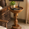 Carved Wooden Side Table | Handcrafted Rustic Accent Table-collectible vintage-3