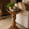 Carved Wooden Side Table | Handcrafted Rustic Accent Table-collectible vintage-2