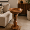 Carved Wooden Side Table | Handcrafted Rustic Accent Table-collectible vintage-1