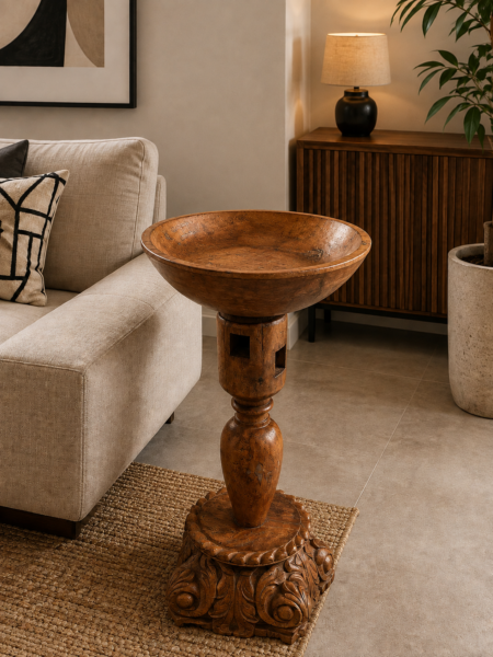 Carved Wooden Side Table | Handcrafted Rustic Accent Table-collectible vintage-1