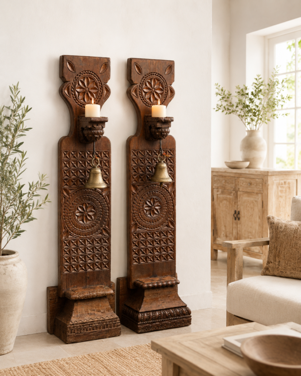 Handcrafted Wooden Wall Sconce with Candle Holder