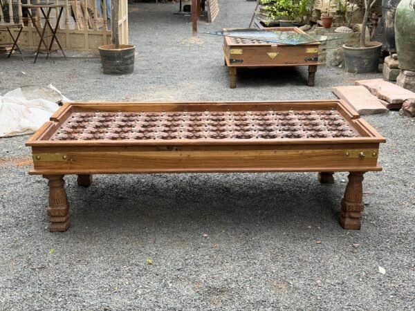 Handcrafted Wooden Glass Top Coffee Table – 61 x 31 x 18 Inches-collectible vintage1