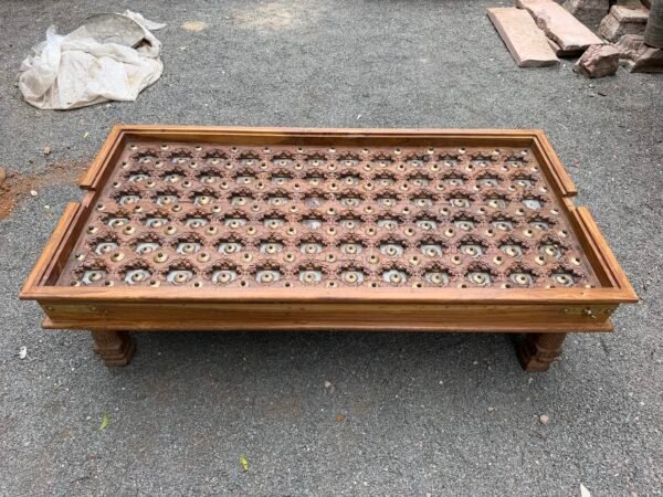 Handcrafted Wooden Glass Top Coffee Table – 61 x 31 x 18 Inches-collectible vintage006