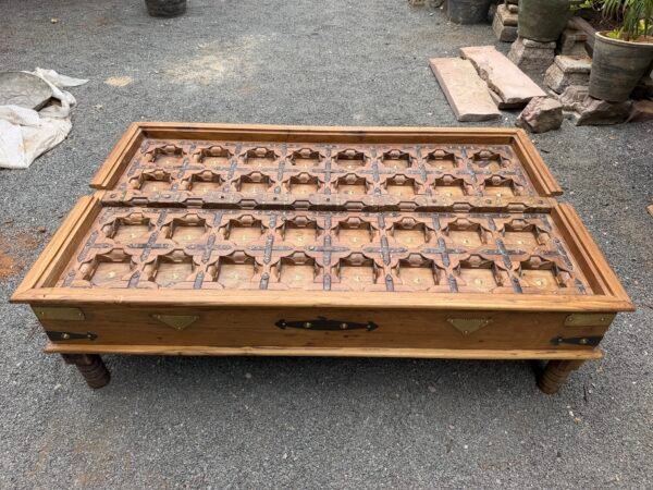 Handcrafted Vintage Wooden Coffee Table with Carved Glass Top4Handcrafted Vintage Wooden Coffee Table with Carved Glass Top3 - collectible vintage