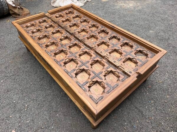 Handcrafted Vintage Wooden Coffee Table with Carved Glass Top6Handcrafted Vintage Wooden Coffee Table with Carved Glass Top3 - collectible vintage