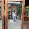 Reclaimed wood floor mirror with vintage carved trim standing against a wall in a living room interior (76 x 43 inches)-collectible vintage3