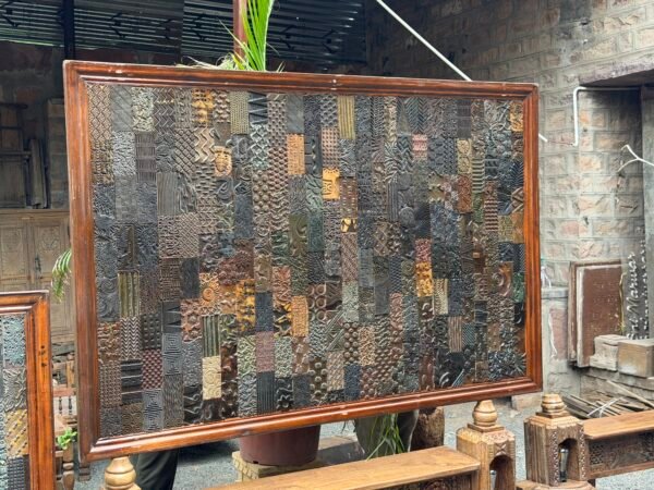 Handcrafted carved wooden wall panel with intricate rustic heritage patterns - COLLECTIBLE VINTAGE5