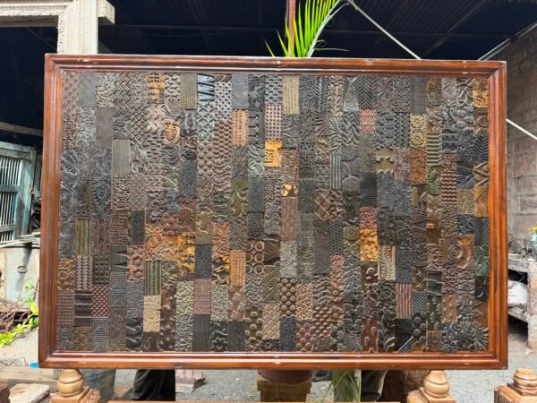 Handcrafted carved wooden wall panel with intricate rustic heritage patterns - COLLECTIBLE VINTAGE4