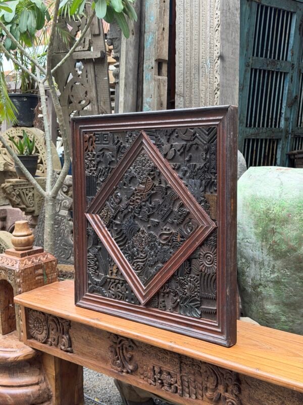 2x2 feet handcrafted wooden wall art with intricate vintage carved patterns and rustic wooden frame-Collectible vintage-3