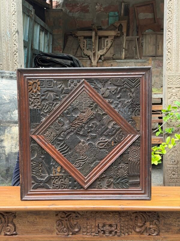 2x2 feet handcrafted wooden wall art with intricate vintage carved patterns and rustic wooden frame-Collectible vintage-4